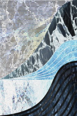 Modern mermer mozaik, soyut geometri, sanat deco duvar kağıdı, yapay taş dokusu, geometrik moda mermer çizimi.