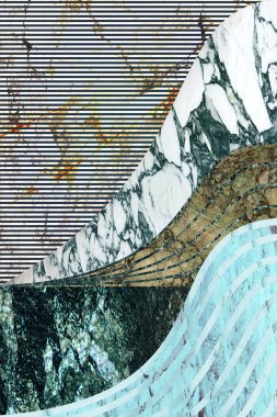 Modern mermer mozaik, soyut geometri, sanat deco duvar kağıdı, yapay taş dokusu, geometrik moda mermer çizimi.