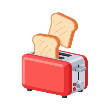 Canlı kırmızı bir tost makinesinden yükselen çıtır tost. Lezzetli bir kahvaltı ya da modern bir mutfak ortamında atıştırmaya hazır. Yemek blogları için mükemmel.