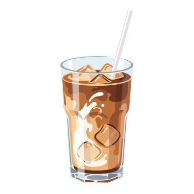 Sütlü ve pipetli buzlu kahvenin tadını çıkarın, serinlemek ve keyif almak için mükemmel bir yaz içeceği, kafeler, menüler ve yaşam tarzı içeriği için ideal.