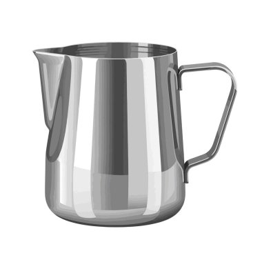 Modern paslanmaz çelik sütü köpürten sürahi, kahve dükkanı menüleri ve kahveci eğitim malzemeleri için idealdir.