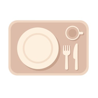 Tabakta kahve fincanı ve tabakla şık bir yer yatakta kahvaltı için mükemmel ya da rahat bir kafe promosyonu için.