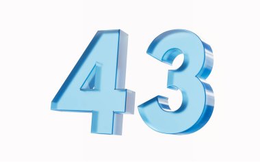 3d Parlak Mavi numara 43 numara. Kırk üç numara beyaz arka planda izole edilmiş. 3d illüstrasyon