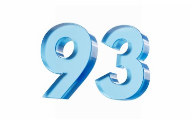 3D Glossy Blue numara 93 93 beyaz arka planda izole edilmiş. 3d illüstrasyon