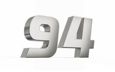 3d gümüş numara 94 94 parlak metalik görünüş beyaz arka planda izole edilmiş, 3d illüstrasyon