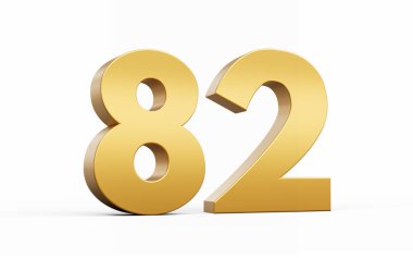 3D Altın Numara 82. 82 Beyaz arka planda izole edilmiş, 3D illüstrasyon.