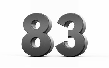 Parlak metalik siyah 83 numara 83 beyaz zemin üzerinde duran 83 numara, 3 boyutlu illüstrasyon