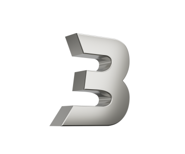 3D gümüş 3 numara. Parlak metalik görünümlü, hafif gölge efektli, 3 boyutlu illüstrasyon.