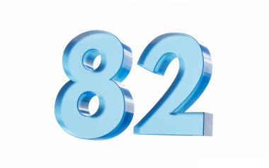 3D Glossy Blue numara 82 82 beyaz arka planda izole edilmiş. 3d illüstrasyon