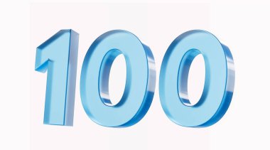 Beyaz arka planda 100 numara 3D Parlak Mavi. 3d illüstrasyon