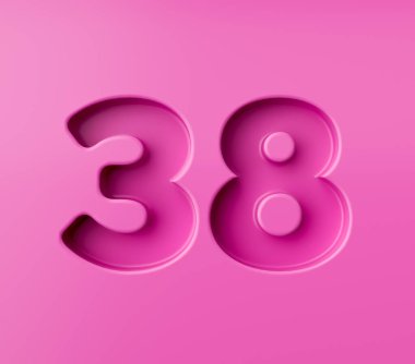 38 numara canlı pembe. Pembe arka planda 38 numara kabartmalı, 3D resimli.