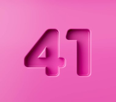 Parlak pembe numara 41. Pembe arka planda kabartmalı, 3D resimli.