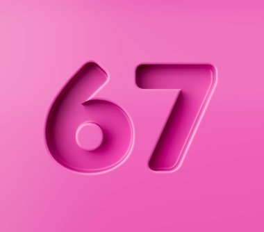 Pembe arka planda 67 numara, canlı pembe. Pembe kabartmalı, 3D resimli.