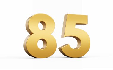 3D Altın Numara 85 85 Beyaz arka planda izole edilmiş, 3D illüstrasyon