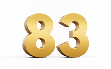 3D altın numara 83 83. 83 beyaz arka planda izole edilmiş, 3D illüstrasyon.