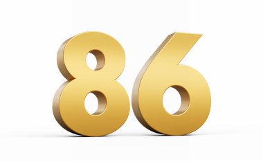 3D Altın Numara 86. 86 beyaz arka planda izole edilmiş, 3D illüstrasyon.