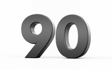 Parlak metalik siyah numara 90 Beyaz zemin üzerinde duran, 3D illüstrasyon