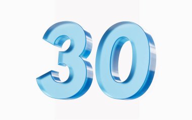 3d Parlak Mavi numara 30. Beyaz arka planda 30 izole edilmiş. 3d illüstrasyon