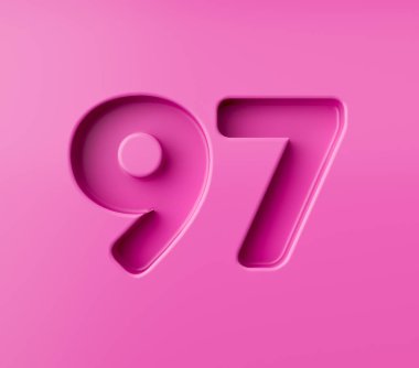 Pembe arka planda 97 numara. Doksan yedi numara kabartmalı, üç boyutlu resimli.