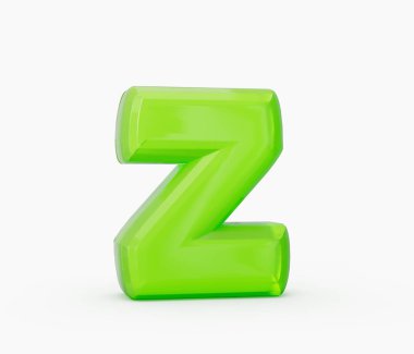 Beyaz arka planda yeşil renkli parlak alfabe Z izole edildi. 3d illüstrasyon
