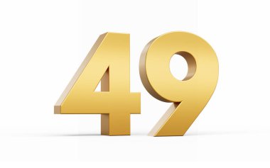3D Altın Numara 49. Kırk dokuz beyaz arka planda izole edilmiş, 3D illüstrasyon.
