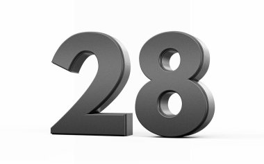 Parlak metalik siyah numara 28 Beyaz arka planda duran 28 numara, 3 boyutlu illüstrasyon