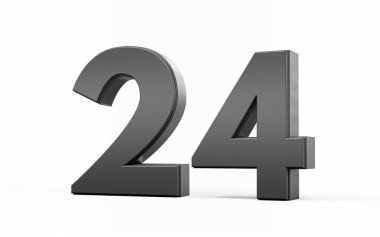 Parlak metalik 24 numara. 24 numara. Beyaz zemin üzerinde duran 24 numara.