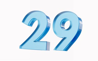 3d Parlak Mavi 29 numara. 29 numara beyaz arka planda izole edilmiş. 3d illüstrasyon
