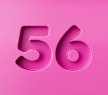 Canlı pembe numara 56 Pembe kabartmalı Pembe arka plan, 3D illüstrasyon