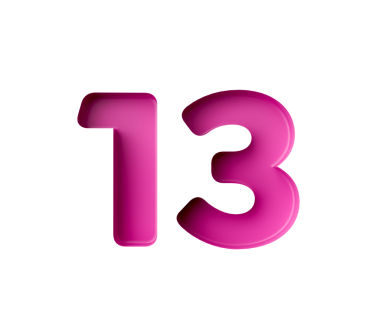 Canlı pembe numara 13. Kalın eğimli yazı tipi hafif gölge efektli, 3 boyutlu illüstrasyon.