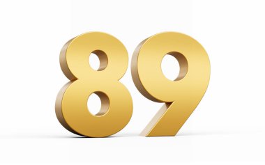 3D Altın Numara 89 89 89 Beyaz zemin üzerinde izole edilmiş, 3D illüstrasyon