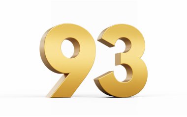 3D Altın Numara 93. Beyaz arkaplanda 93 numara, 3 boyutlu resimleme.