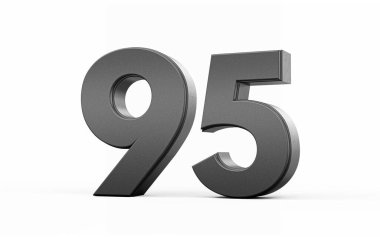 Parlak metalik siyah numara 95 95 Beyaz zemin üzerinde duran, 3D illüstrasyon
