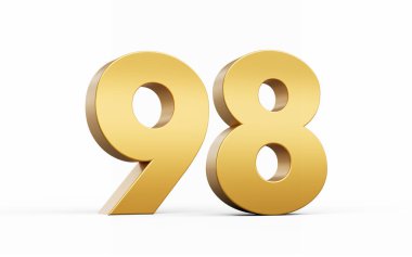 3D Altın Numara 98. Beyaz arka planda doksan sekiz izole edilmiş, 3D illüstrasyon.