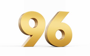 3D Altın Numara 96. Beyaz arkaplanda doksan altı izole edilmiş, 3D çizim.