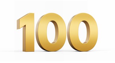 3D Altın Numara 100 Beyaz zemin üzerinde 100 izole edilmiş, 3D illüstrasyon