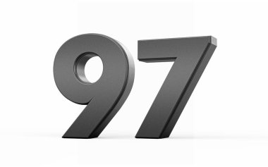 Parlak metalik 97 numara 97. Doksan yedi beyaz zemin üzerinde duruyor.