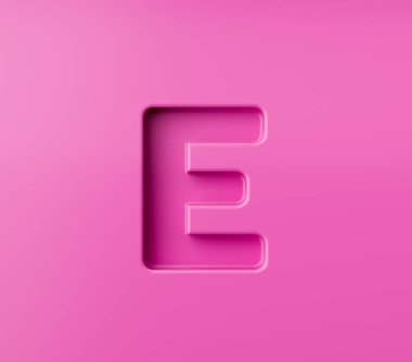 Pembe alfabe alfabesi harfi. Üzerinde pembe bir arkaplan kabartması var. 3 boyutlu resim.