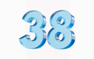 3d Parlak Mavi 38 numara. Beyaz arka planda 38 izole edilmiş. 3d illüstrasyon