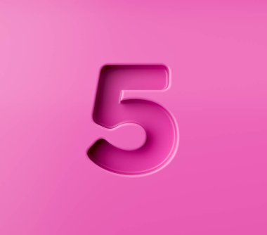 Pembe arka planda kabartmalı 5 numaralı pembe renkli, 3 boyutlu resimli.