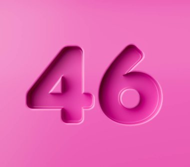 Canlı pembe numara 46. Pembe arka planda kabartmalı, 3D resimli.