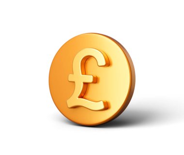İngiliz para birimini ve maliyesini temsil eden 3 boyutlu altın sikke. 3d illüstrasyon