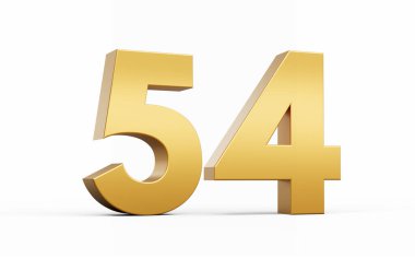 3D Altın Numara 54 Beyaz zemin üzerinde 54 izole edilmiş, 3D illüstrasyon
