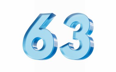 3d Parlak Mavi 63 numara. Beyaz arka planda 63 numara izole edilmiş. 3d illüstrasyon