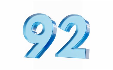 3d Parlak Mavi 92 numara. 92 numara beyaz arka planda izole edilmiş. 3d illüstrasyon