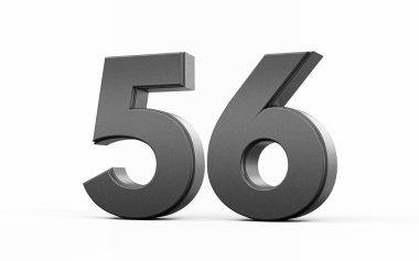 Parlak metalik 56 numara. Beyaz arka planda duran 56 numara, 3 boyutlu illüstrasyon.