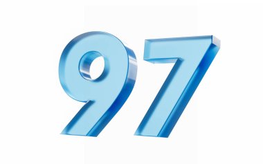 3D Glossy Blue numara 97 97. 97 beyaz arka planda izole edilmiş. 3d illüstrasyon