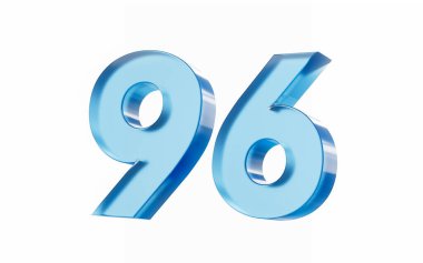 3D Glossy Blue 96 numara 96 96 beyaz arka planda izole edilmiş. 3d illüstrasyon
