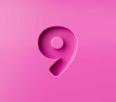 Pembe arka planda kabartmalı, canlı pembe 9 numara, 3 boyutlu resim.