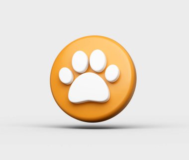Beyaz pençe izi sembollü turuncu dairesel düğme evcil hayvan ya da hayvanları temsil ediyor. 3B Görüntü